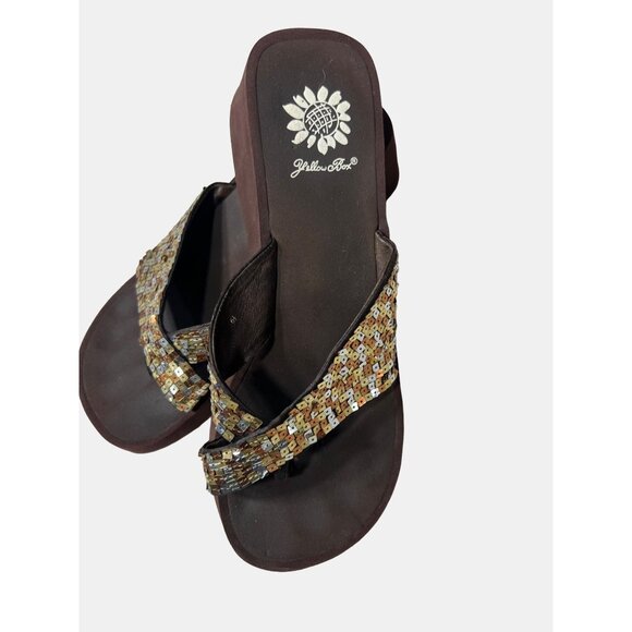 ✅3/$20 Swim Sale-YELLOW BOX Flip-Flop Wedge Sandals (Gold & Silver) Size 6.5 - Picture 3 of 8